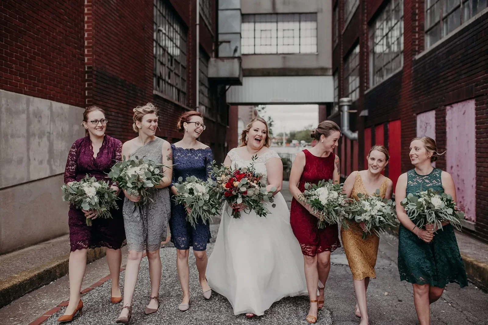 GoggleWorks Center for the Arts — wedding party outside the brick factory
