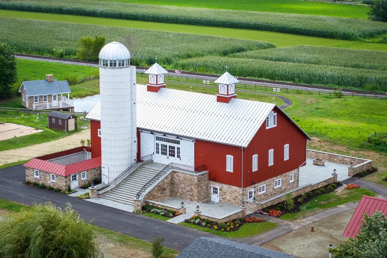 The Barn at Paradise Station — barn and farmland from above