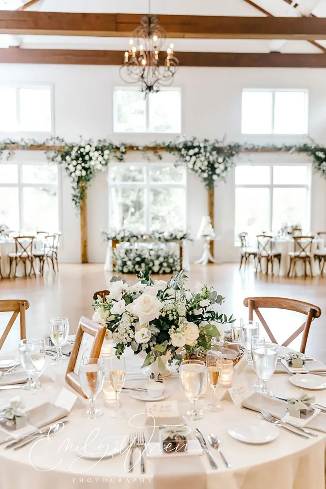 The Inn at Barley Sheaf Farm — reception barn tables and windows